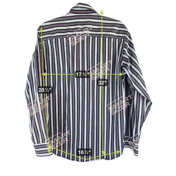 Bugatchi Uomo Mens Striped Long Sleeve Button-Up Shirt M Cotton Navy  Nautical - Picture 6 of 10